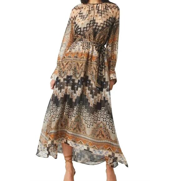 MISA Los Angeles Paloma Boho Alhambra Geo Mosaic Chiffon Maxi Belted NWT M $440 - Picture 1 of 4